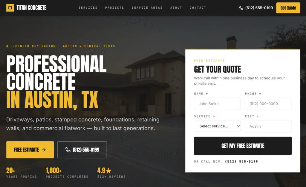 Sample website for a small concrete business.